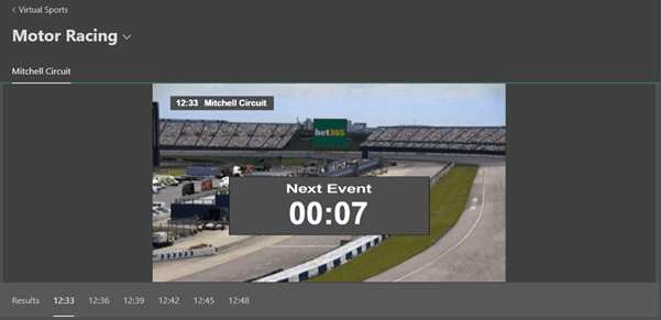 Screenshot Of bet365 Virtual Motor Racing Page